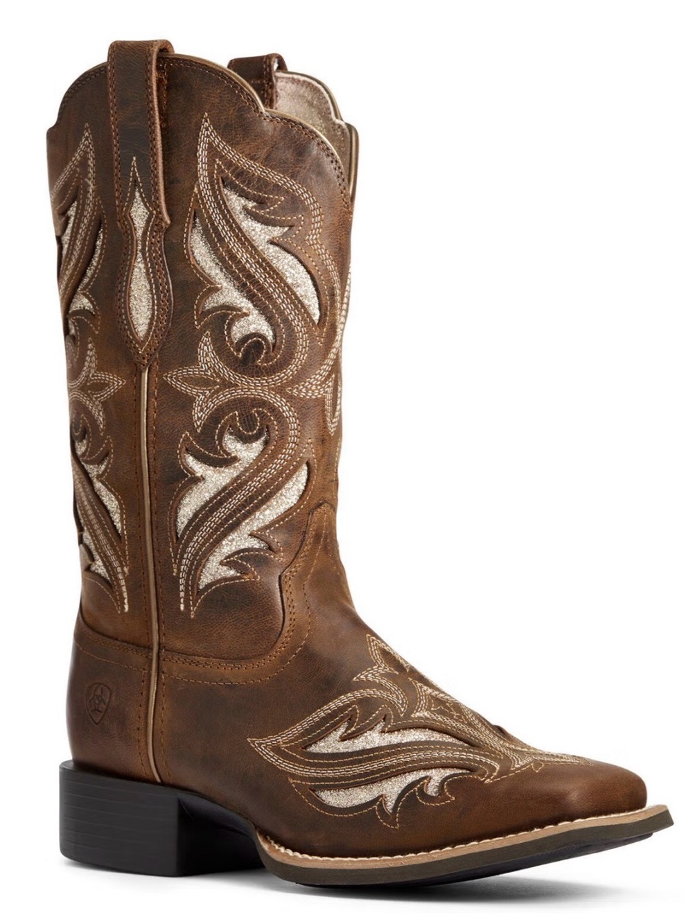 ARIAT ROUND UP BLISS BROWN Leather GLITTER SQUARE Toe COWBOY BOOTS Sz 7